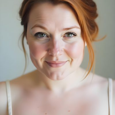 A White Woman 28 Years Old Red Hair Freckles Light Skin Looking At The Camera With A White Dress And A Plain White Background 31 A713