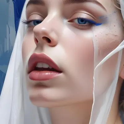 A White Woman Age 23 With Blue Lips And A White Veil Covering Her Eyes In A White Background 31 C038
