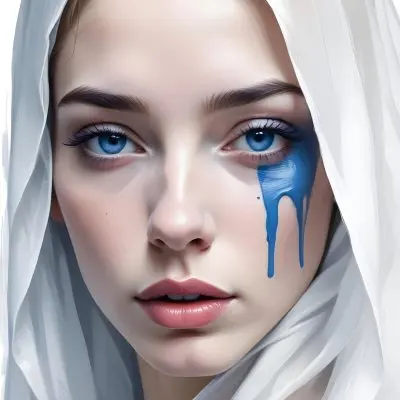 A White Woman Age 23 With Blue Lips And A White Veil Covering Her Eyes In A White Background 37 A878