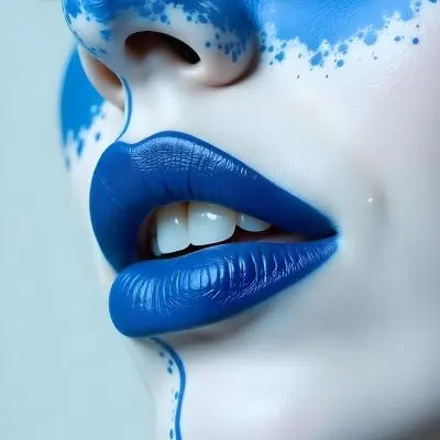 A White Woman Age 25 With Blue Lipstick And Blue Paint On Her Face White Background 8 5eb9