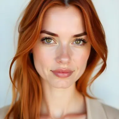 A White Woman Age 25 With Brown Eyes Brown Lips Long Eyelashes Fair Skin And Red Eyebrows On A White Background 8 D4e2