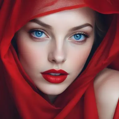 A White Woman Age 28 With Blue Eyes And Red Lips Wearing A Red Veil In A Studio With A Red Background 1 D01d