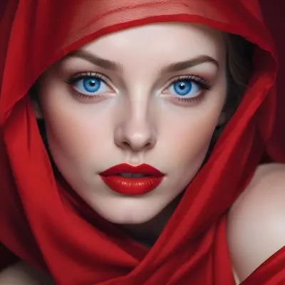 A White Woman Age 28 With Blue Eyes And Red Lips Wearing A Red Veil In A Studio With A Red Background 15 Bbef