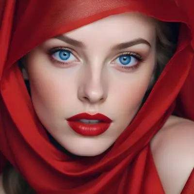 A White Woman Age 28 With Blue Eyes And Red Lips Wearing A Red Veil In A Studio With A Red Background 17 F4cf