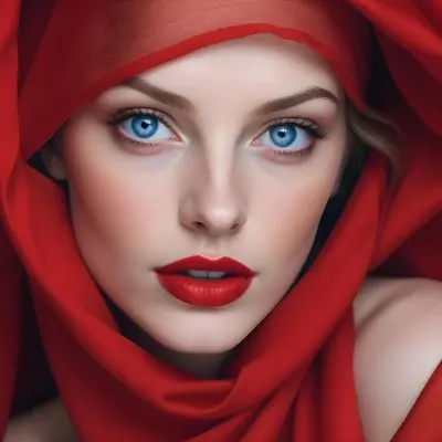 A White Woman Age 28 With Blue Eyes And Red Lips Wearing A Red Veil In A Studio With A Red Background 9 Ad14