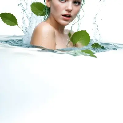 A White Woman Age 28 With Green Hair In A Water Splash With Green Leaves White Background 4 3008