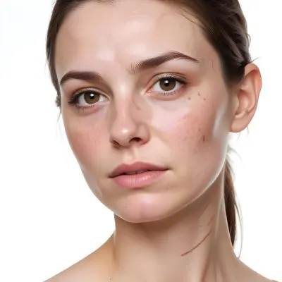A White Woman Age 30 With Brown Hair Half Of Her Face Is Cracked In A White Background 23 9150
