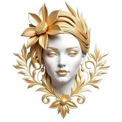 A White Woman With Golden Hair Closed Eyes White Lips 25 Years Old Golden Flower On Her Head White Background 14 A0cf