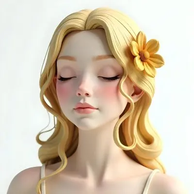 A White Woman With Golden Hair Closed Eyes White Lips 25 Years Old Golden Flower On Her Head White Background 19 D3af