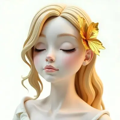 A White Woman With Golden Hair Closed Eyes White Lips 25 Years Old Golden Flower On Her Head White Background 3 1811