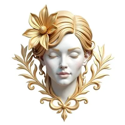 A White Woman With Golden Hair Closed Eyes White Lips 25 Years Old Golden Flower On Her Head White Background 30 5431