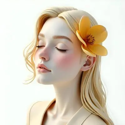 A White Woman With Golden Hair Closed Eyes White Lips 25 Years Old Golden Flower On Her Head White Background 31 558e
