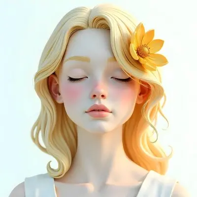 A White Woman With Golden Hair Closed Eyes White Lips 25 Years Old Golden Flower On Her Head White Background 35 B5b1