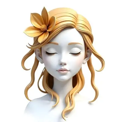 A White Woman With Golden Hair Closed Eyes White Lips 25 Years Old Golden Flower On Her Head White Background 4 3a2d