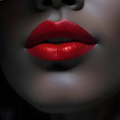 A Woman With Red Lipstick And Dark Skin Half Of The Face Is Covered By A Frosted Glass In A Dark Background 11 A13e