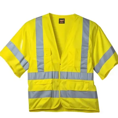 A Yellow Dickies Safety Vest With Reflective Stripes On A White Background 3 8b86