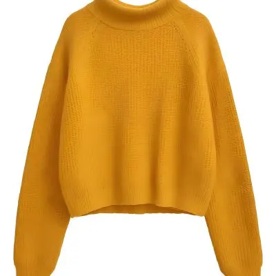 A Yellow Knitted Sweater With Long Sleeves And A High Neck Isolated On A White Background 17 9fd3