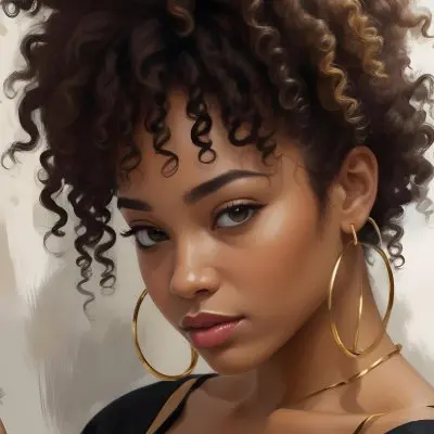 A Young African American Woman With Curly Dark Hair Wearing Gold Hoop Earrings And A Black Top 1 Ccaa