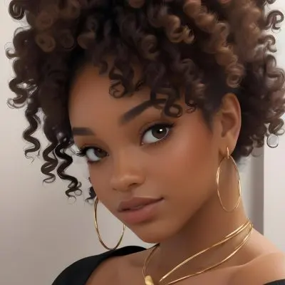 A Young African American Woman With Curly Dark Hair Wearing Gold Hoop Earrings And A Black Top 13 E9be