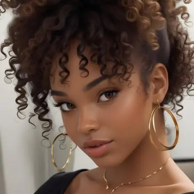 A Young African American Woman With Curly Dark Hair Wearing Gold Hoop Earrings And A Black Top 16 10d7