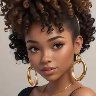 A Young African American Woman With Curly Dark Hair Wearing Gold Hoop Earrings And A Black Top 19 0a2a