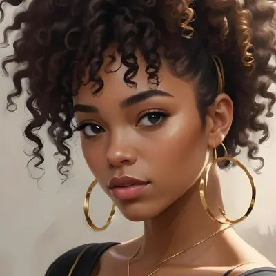 A Young African American Woman With Curly Dark Hair Wearing Gold Hoop Earrings And A Black Top 2 637e