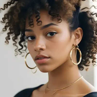 A Young African American Woman With Curly Dark Hair Wearing Gold Hoop Earrings And A Black Top 21 9c2c