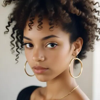 A Young African American Woman With Curly Dark Hair Wearing Gold Hoop Earrings And A Black Top 22 E2c9