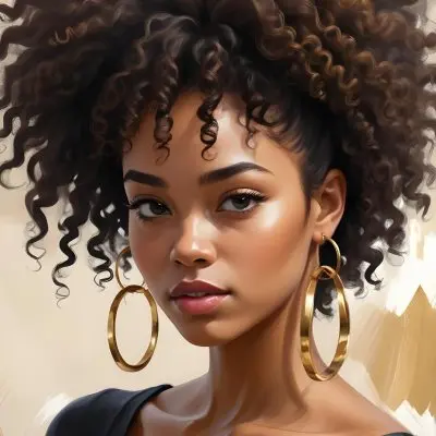 A Young African American Woman With Curly Dark Hair Wearing Gold Hoop Earrings And A Black Top 6 Dc82