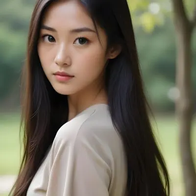 A Young Asian Woman With Long Dark Hair And Natural Makeup Looking Directly At The Camera 6