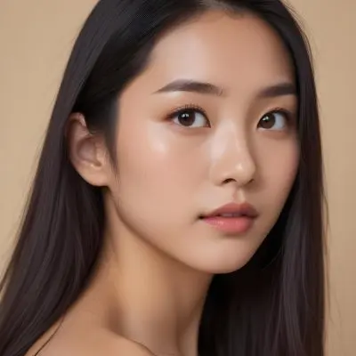 A Young Asian Woman With Long Dark Hair And Natural Makeup Looking Directly At The Camera 9