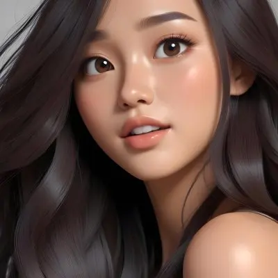 A Young Asian Woman With Long Dark Hair Glowing Skin And Natural Makeup 13 Cd1b