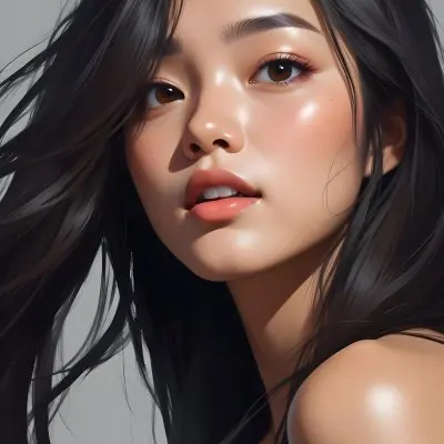 A Young Asian Woman With Long Dark Hair Glowing Skin And Natural Makeup 23 9170