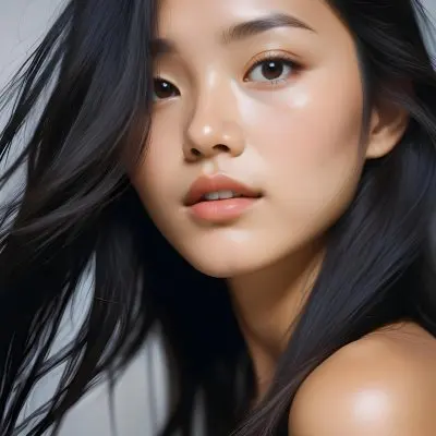 A Young Asian Woman With Long Dark Hair Glowing Skin And Natural Makeup 36 819e