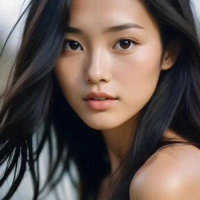 A Young Asian Woman With Long Dark Hair Glowing Skin And Natural Makeup 37 E5ca