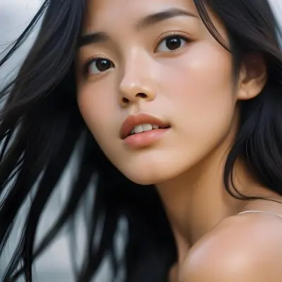 A Young Asian Woman With Long Dark Hair Glowing Skin And Natural Makeup 42 9cab