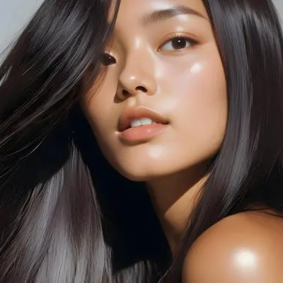 A Young Asian Woman With Long Dark Hair Glowing Skin And Natural Makeup 49 86df