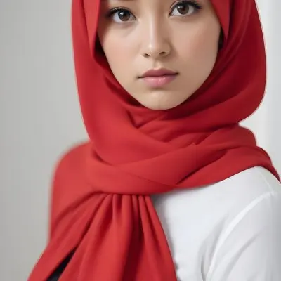 A Young Asian Woman With Long Dark Hair Wearing A Bright Red Hijab Looking Directly At The Camera With A Serious Expression In A Bright Room 11 1feb