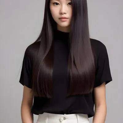 A Young Asian Woman With Long Straight Dark Brown Hair 5 60ef