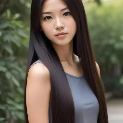 A Young Asian Woman With Long Straight Dark Brown Hair 6 F21a