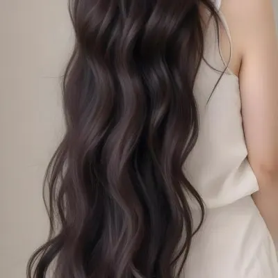 A Young Asian Woman With Long Wavy Dark Brown Hair 10 8fce