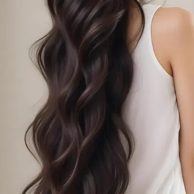A Young Asian Woman With Long Wavy Dark Brown Hair 2 3572