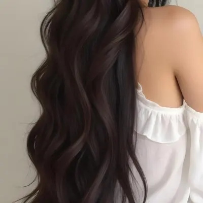 A Young Asian Woman With Long Wavy Dark Brown Hair 4 6577