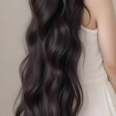 A Young Asian Woman With Long Wavy Dark Brown Hair 9 0287