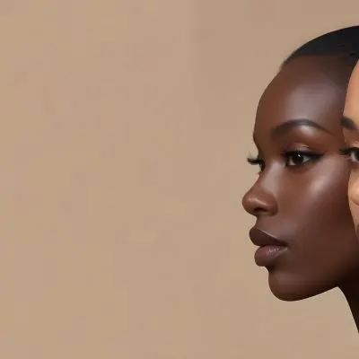 A Young Black Woman With Dark Skin And Long Straight Hair Styled Back Showcasing Her Profile She Has A Subtle Makeup Look With Highlighted Cheekbones And A Dark Lip Color The Background Is A Soft Neutral Beige Tone 62 118a