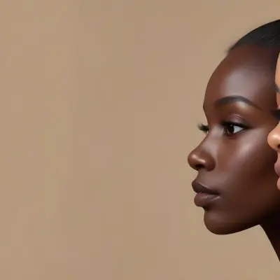A Young Black Woman With Dark Skin And Long Straight Hair Styled Back Showcasing Her Profile She Has A Subtle Makeup Look With Highlighted Cheekbones And A Dark Lip Color The Background Is A Soft Neutral Beige Tone 8 D6d6