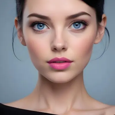 A Young Caucasian Woman With Black Hair Blue Eyes And Pink Lipstick Wearing A Blue Top 40 Bd26