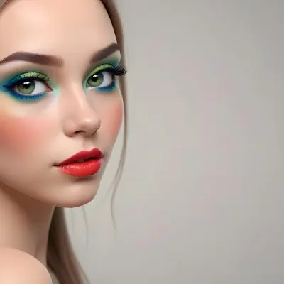 A Young Caucasian Woman With Light Skin And Long Straight Hair Featuring Artistic Makeup With Vibrant Colors Including Red Blue Yellow And Green On Her Eyelids And Around Her Eyes She Has Full Lips And Is Looking T 14 5798