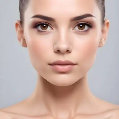 A Young Caucasian Woman With Light Skin Brown Eyes And Dark Hair Styled In A Sleek Updo She Has Natural Looking Makeup With A Subtle Smokey Eye And Nude Lip The Background Is Plain And Neutral Allowing T 1 E7dd
