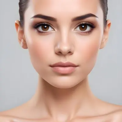 A Young Caucasian Woman With Light Skin Brown Eyes And Dark Hair Styled In A Sleek Updo She Has Natural Looking Makeup With A Subtle Smokey Eye And Nude Lip The Background Is Plain And Neutral Allowing T 10 Bb05